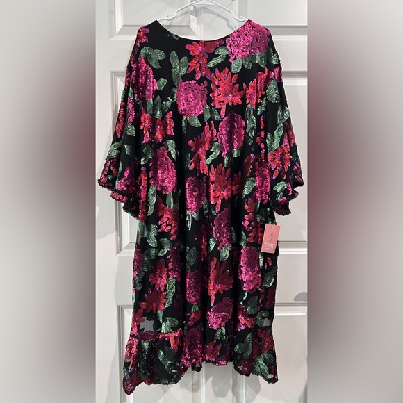 NWT Ivy City Evelyn Floral Sequin Midi Dress Size 5x Black Pink Cocktail Wedding - Picture 1 of 12